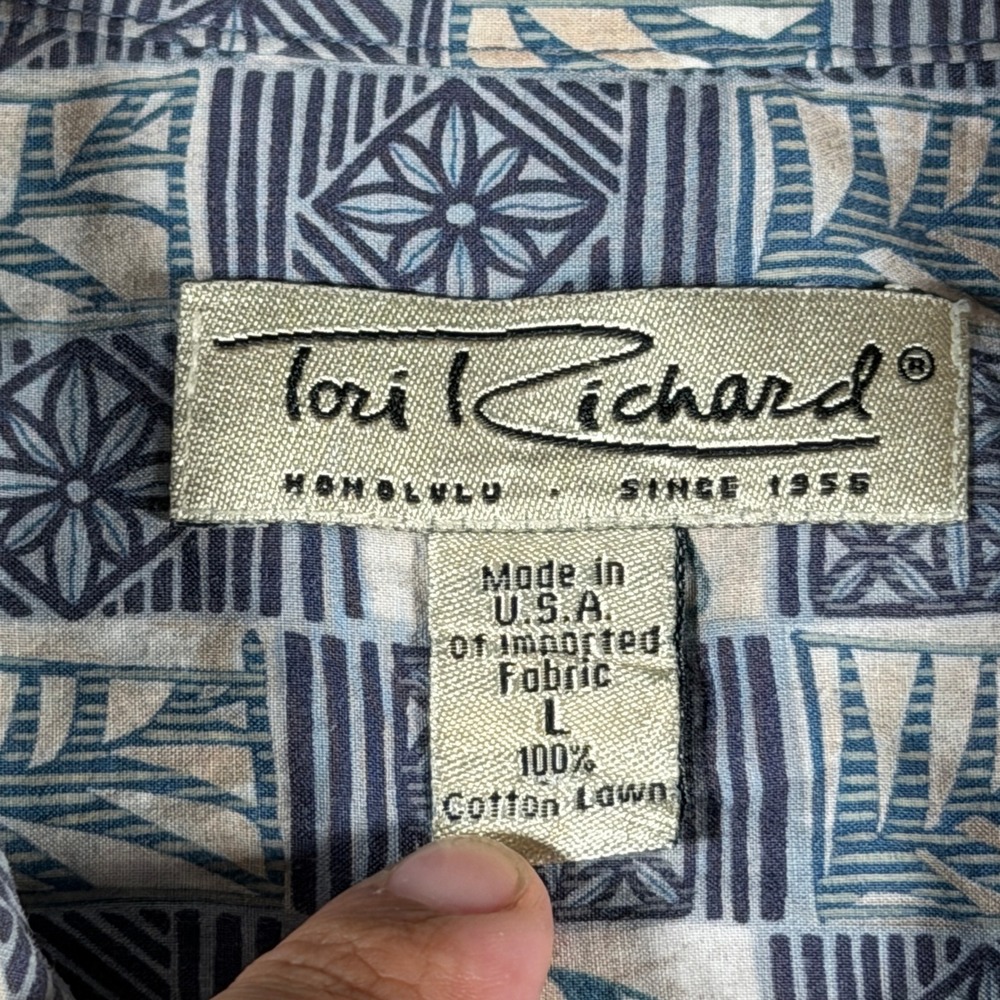 Tori Richard Mens Blue Geometric Botanical Cotton Lawn Button Front Shirt P390 - Picture 5 of 13